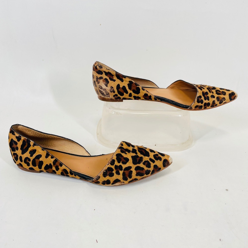 J.Crew Leopard Print Calf Hair d'Orsay Pointed Toe Flats F5317 Womens 7 Brown - Picture 5 of 10